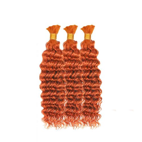 350 Boho Human Hair 12 12 12 Inch Deep Wave Bulk Ginger Braiding Hair Deep Curly Orange Human Braiding Hair Extensions for Woman