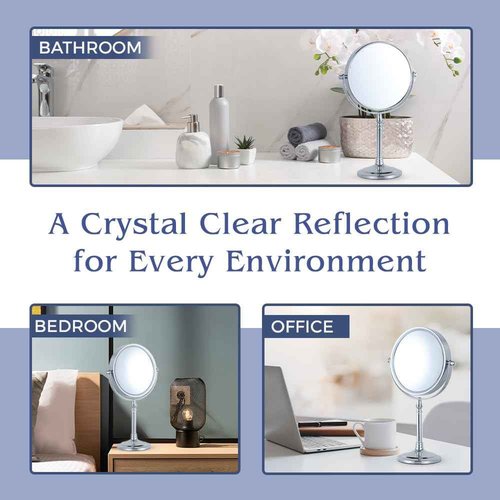 MIRRORVANA 15X Magnifying Makeup Mirror with Stand - Double-Sided 15X/1X Design - Suitable for Vanity Desk, Dressing Table, or Bathroom Countertop for Precise Make Up - 12" High x 6" Wide (Chrome)