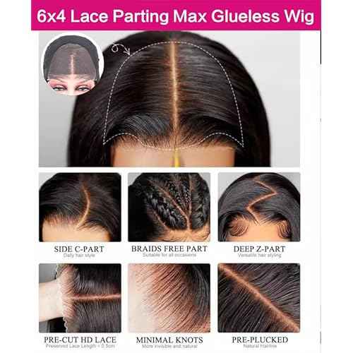 Straight Gluless Lace Wigs Human Hair Pre Bleached Invisible Knots 30 Inch 6x4 HD Lace Front Wigs Human Hair Glueless Wigs Human Hair for Women Pre Plucked 180% Density