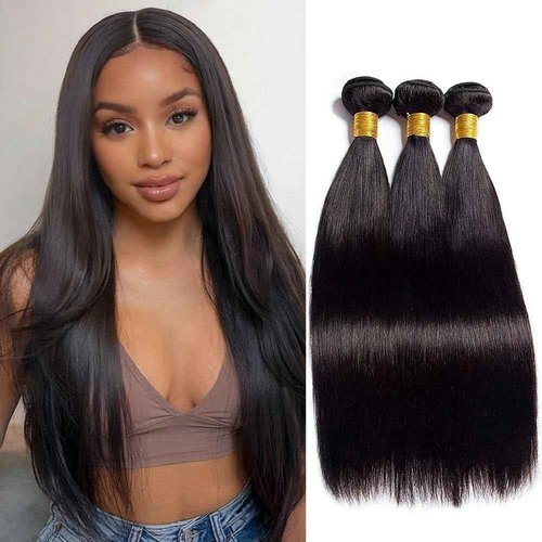Straight Bundles Human Hair 14 14 14 Inch 100% Unprocessed Brazilian Virgin Weave Bundles Human Hair for Black Women Remy Straight Hair Extensions Natural Black Color Weft