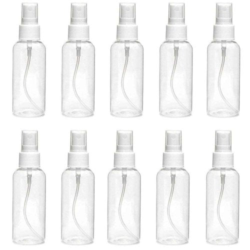 DayCount® Pack of 10 Spray Bottle, Empty Plastic Clear Small Portable Travel Bottles With Fine Mist Sprayer, Refillable Leak Proof Cosmetic Atomizers 30ml / 1oz