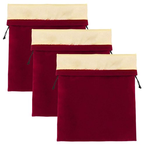 Segbeauty 3Pcs Hair Dryer Storage Bag, Blow Dryer Bag, 11.8x15.7 inches Satin Lined Organizer with Drawstring Wine Red Velvet Pouch Bag for Diffuser Straighteners Brush Clothes Gift Present
