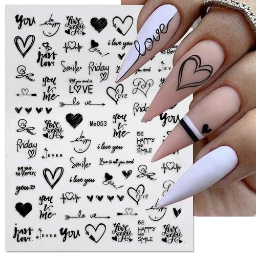 Valentine's Day Nail Stickers,Laser Love Heart Nail Decals 3D Self Adhesive Nail Art Stickers Letters Hearts Valentines Day Nail Designs Heart Stickers for Nails Women DIY Nail Supplies,6 Sheets/Set