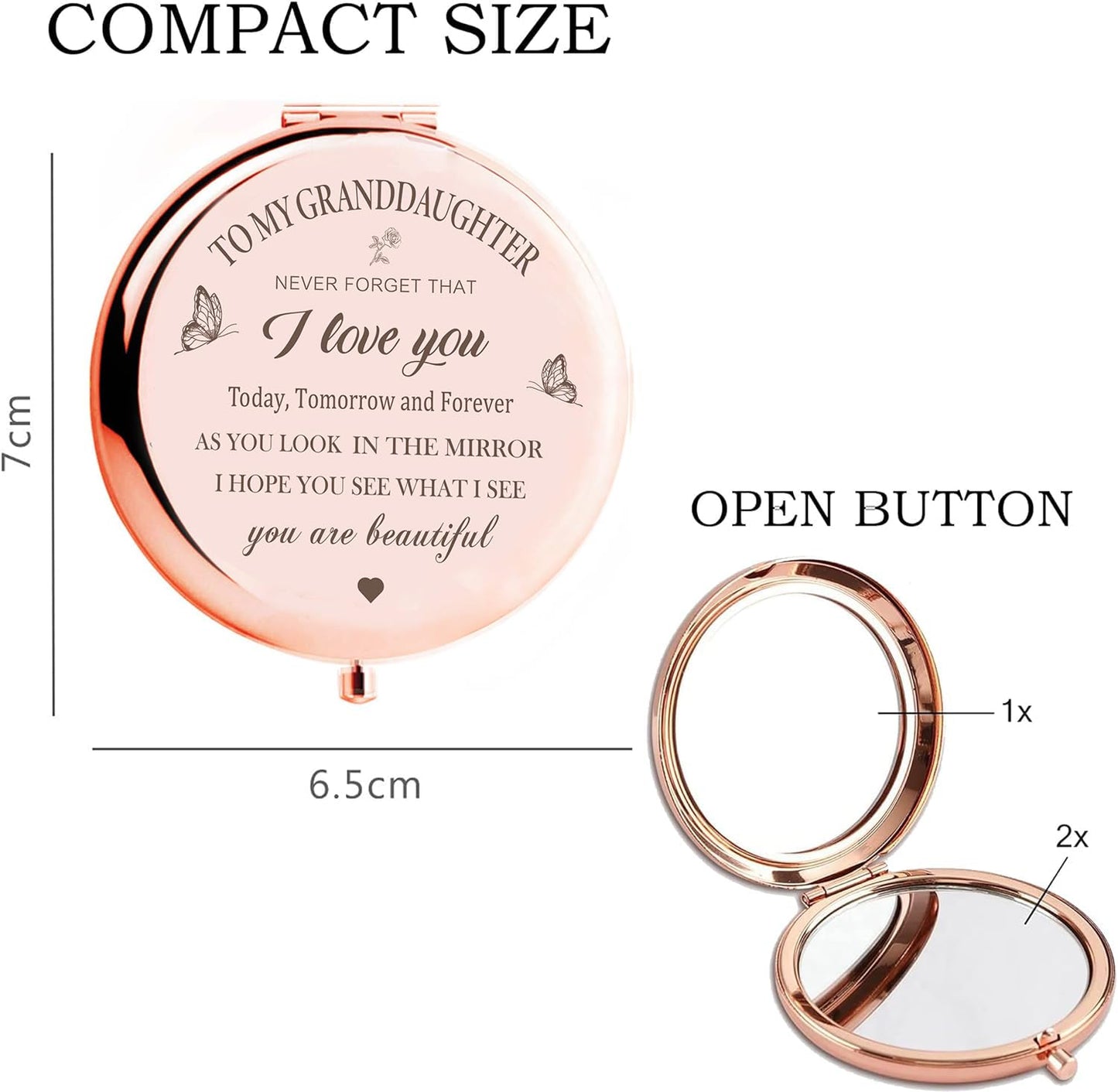 KGKAIMIZL Granddaughter Compact Mirror Gifts from Grandma and Grandpa, Gifts for Granddaughter, to My Granddaughter Rose Gold Compact Mirror, Birthday Gifts for Granddaughter, Granddaughter