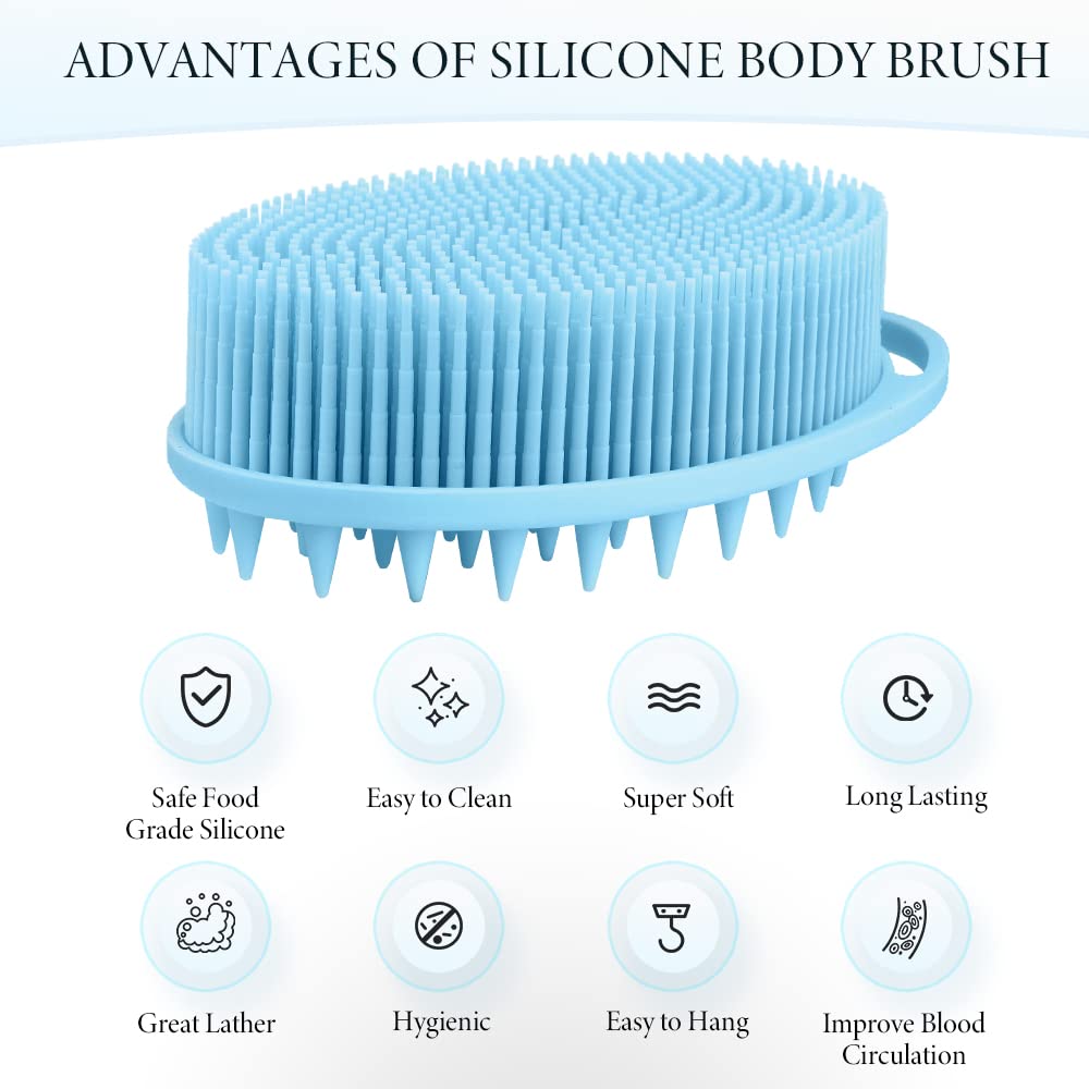 Silicone Body Scrubber, Silicone Loofah, 2 Pcs Silicone Shower Scrubber, Exfoliating Silicone Shower Scrubber, 2 in 1 Silicone Body Scrub Brush Scalp Massager Shampoo Brush for All Skin Men Women Kids