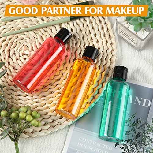 50 Piece 3.4 oz Travel Bottles with Flip Cap Plastic Empty Bottles Refillable Flip Cover Dispensing Squeeze containers with 2 Funnels Portable Refillable Containers for Travel Liquid(Clear, Black)