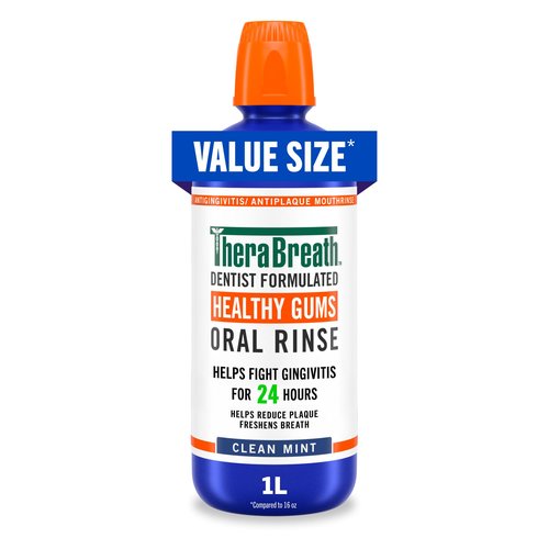TheraBreath Healthy Gums Oral Rinse, Antigingivitis, Clean Mint Flavor, Dentist Formulated to Help Prevent Gingivitis and Support Gum Health, Alcohol Free, 1 Liter