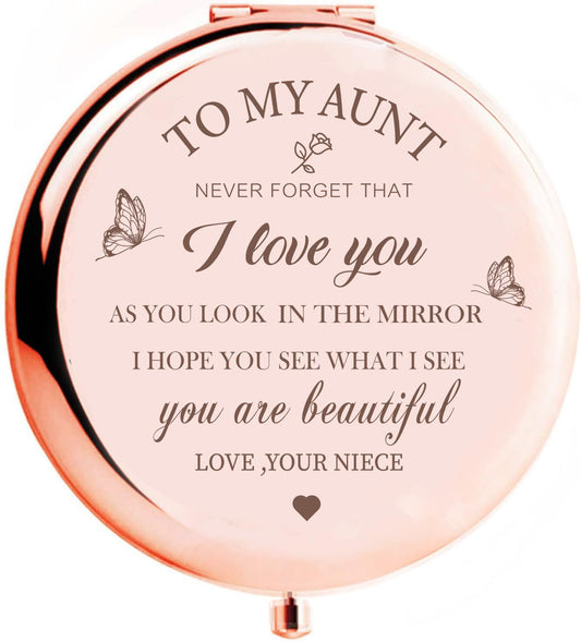 KGKAIMIZL Aunt Gifts from Niece, Compact Mirror Gifts for Aunt，Aunt Birthday Gift Ideas, Rose Gold Compact Makeup Mirror Gift for Aunt, Birthday, Christmas,Mother’s Day Present for Aunt