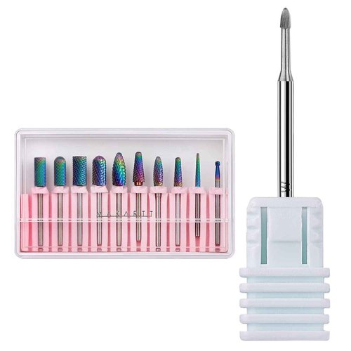 Makartt Nail Drill Bits Set 10Pcs Bundle with Safety Nail Drill Bits, Tungsten Carbide Nail Drill Bits, 3/32 inch for Acrylic Gel Nails Cuticle Manicure Pedicure