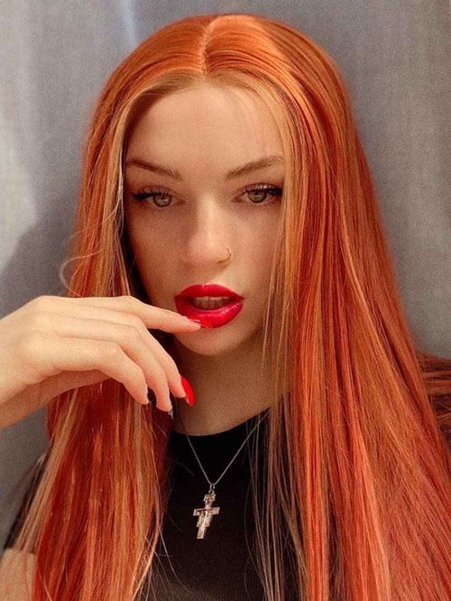 Xiweiya Wig Long Red Brown Wig with Blonde Synthetic Lace Front Wig Hightlight Long Soft Wig Silky Straight Hair Replacement Wig for Women, Drag Queen Makeup 24 inch