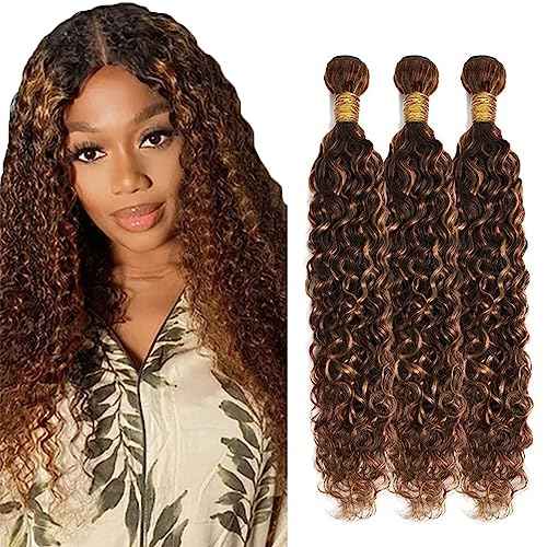 26 28 30 Inch Brown Bundles Human Hair Water Wave Bundle T1B/P430 Highlight Brown 3 Bundles 300g/Pack Unprocessed Brazilian Virgin Hairs Double Weft Weaves Hair Extensions