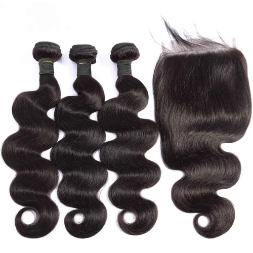 DreamPack Bundles with Closure Human Hair Body Wave Bundles Human Hair with 4x4 Lace Closure 100% Unprocessed Virgin Hair Extensions Natural Color (8" 8" 8" + 8" Closure)