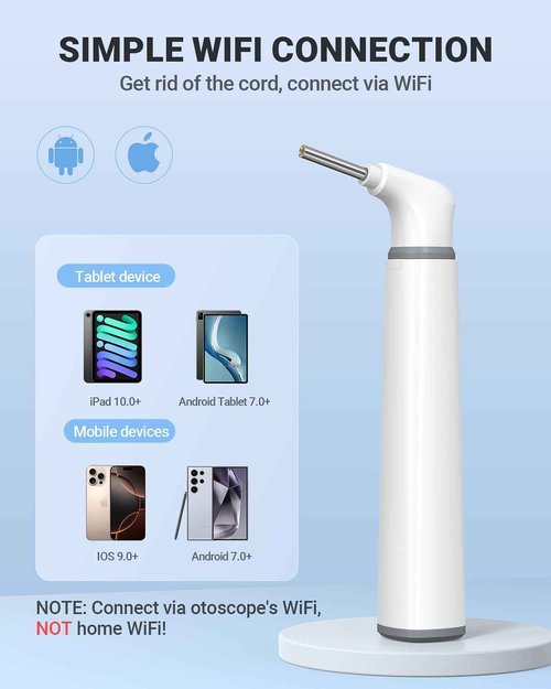 AnyScope Wireless Otoscope with Gyroscope, Ear Camera with Dual View, 3.9 mm Otoscope with Light, Ear Scope with Ear Wax Removal Tool for Kids, Adults, and Pets, Compatible with iPhone and Android