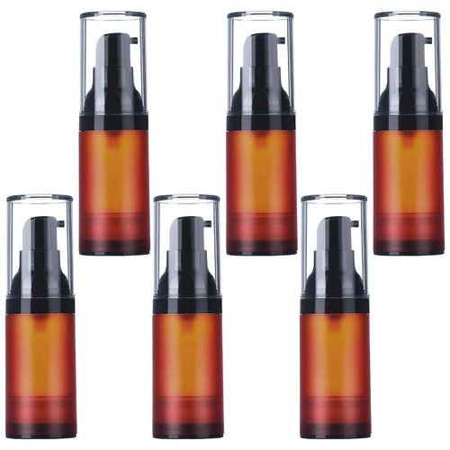 RONRONS Brown Airless Pump Bottles, 0.5 oz Travel Bottles Small Pump Bottle Dispenser Leakproof Cosmetic Containers for Foundation Lotion Shampoo 15ml (6 Pieces)
