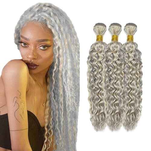 PGrey/613 Grey Bundles Human Hair Water Wave Bundles Human Hair 26 28 30 Inch Blonde Brazilian Hair 3 Bundle Unprocessed Virgin Remy Hair Extensions 50 Gram Per Bundle