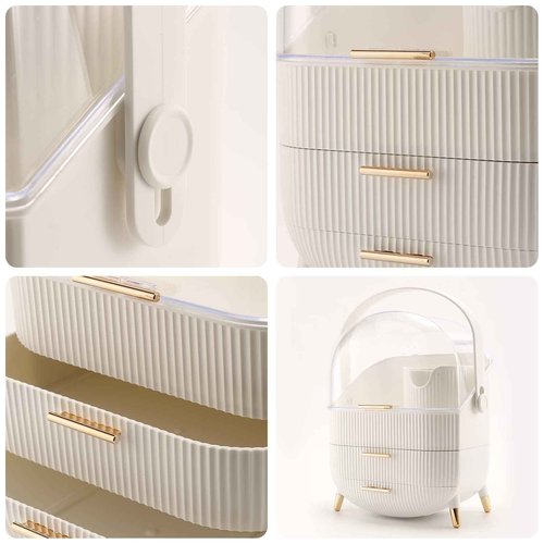 Makeup Organizer,Cosmetics Display Case With 2-Layer Storage Box,Waterproof And Dustproof,Skincare Storage Box (White A)