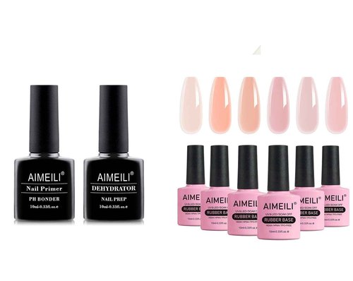 AIMEILI Nail Prep Bond Primer Quick Dry Nail Prep Dehydrator and Rubber Base Gel for Nail
