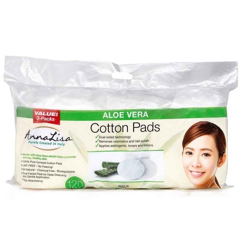 AnnaLisa large 100% Pure Combed Cotton Aloe Vera Pads for Makeup/Nail Polish Removal |120-Piece Italian Ovals Facial Cleansing | 3 Packs of 40 Hypoallergenic & Absorbing Cotton Ovals