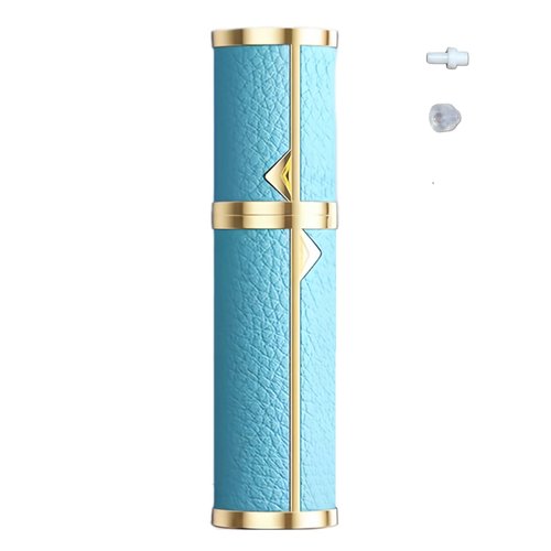 Fiwecos Perfume Travel Refillable Bottle Cologne Portable Atomizer Genuine Leather Fragrance Scent Sprayer Pump Fill from Bottom Mini Pocket Size 5ml for Travel Essentials & Best Gift (Blue)
