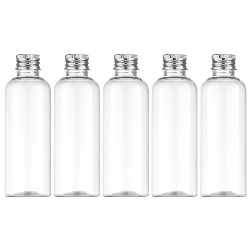 Tekson Plastic Travel Bottles 3.4 oz, Travel Size Containers for Shampoo, Empty Mouthwash Bottles with Silvery Screw Cap (100ml, Clear)