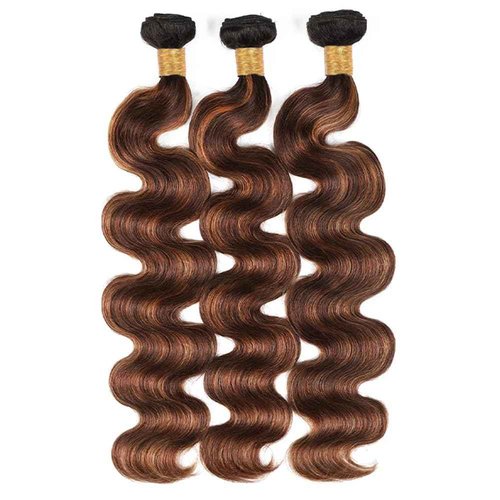 P4/30 Human Hair Bundles Body Wave Bundles With Highlights Human Hair 14 16 18 Inch Brazilian Virgin Remy Hair Extensions Dark Brown Bundle Hair Weave Salon Quality 100g/Pc