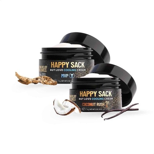 Derm Dude Happy Sack Ball Deodorant & Anti Chafing Cream for Men | Formulated With All-Natural DeoPlex for Odor Control | Aluminum Free Nut Love Cooling Cream - Coconut Rush & MVP Scent, 2 oz (2 Pack)