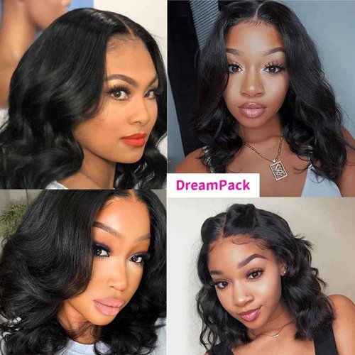 DreamPack Bundles with Closure Human Hair Body Wave Bundles Human Hair with 4x4 Lace Closure 100% Unprocessed Virgin Hair Extensions Natural Color (8" 8" 8" + 8" Closure)