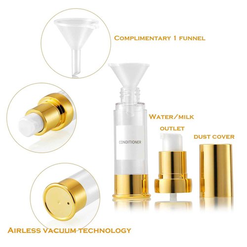 XQNCBY Gold 15ML 0.5 oz Airless pump bottle Toiletries Travel Size containers airport essentials Dispenser with Box Reusable mini lotion plastic travel bottles 4 Packs