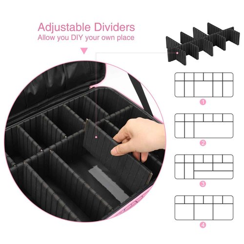 MONSTINA Professional Makeup Case Bag|3 Layers Large Capacity Cosmetic Organizer Brush Bag,Barber Train Case Makeup Artist Box,PU Leather Stylish Geometric Reflection Patterns Pink