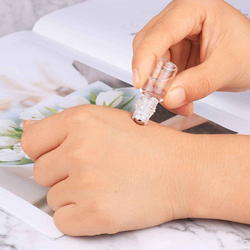 Wresty 25 Pcs Clear Glass Mini Roll On Bottles Empty Essential Oil Roller Ball Bottles Perfume Lip Blam Cosmetic Sample Vials Roller Glass Bottle Container With Black Cap (5ml)
