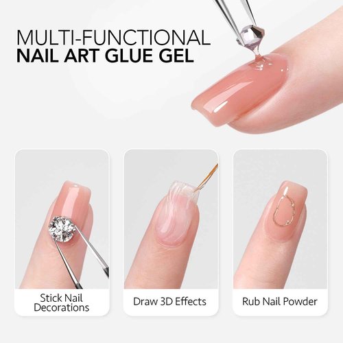 GAOY Rhinestone Glue for Nails, 15ml UV Gem Glue with Nail Art Brushes, for Charms Diamonds Jewels and Decorations