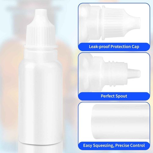 5 PCS (4 Bottles + 1 Funnel) 15ml (0.5oz) Small Plastic Dropper Bottles - Empty, White Eye Liquid Dropper Bottles, Squeezable & Portable Travel Containers for Eye Drops, Refillable with Cap and Plug