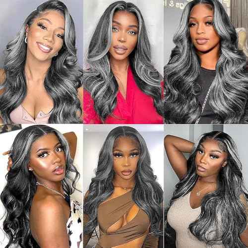Grey Human Hair Bundles 30 32 34 Inch Body Wave Bundles Human Hair Unprocessed Native Virgin Hair 100/PC 3 Extensions P1B/Grey Color Highlight Dyeing Wet and Wavy Human Hair Extensions for Women
