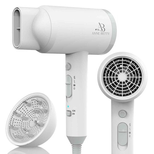 ANNE BETTY Hair Dryer with Diffuser for Curly Hair, 1800W Ionic Blow Dryer for Women & Men, Fast-Drying, Lightweight, Low Noise, Hair Care Styling Tool for Home, Travel