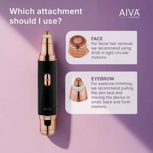 SPA SCIENCES - AIVA Deluxe - Dual 2-in-1/Double Sided Facial Hair Remover & Eyebrow Trimmer USB Rechargeable with Built-in LED Lights & 2 Extra Replacement Heads