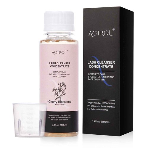 ACTROL Eyelash Shampoo Concentrate 100ml Lash Extensions Cleanser Concentrate Cherry Blossom Natural Foaming Shampoo DIY Wash for Extensions Lashes with Salon Home Care-Makes 60ml Bottles