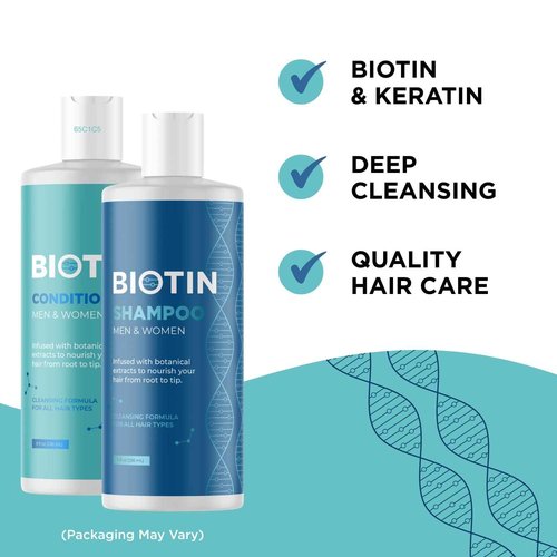Biotin Shampoo and Conditioner with Scrubbers - Hair Shampoo Brush and Scalp Exfoliators with Volumizing Shampoo and Conditioner Set made with Rosemary Essential Oil and Biotin for Thinning Hair 8oz