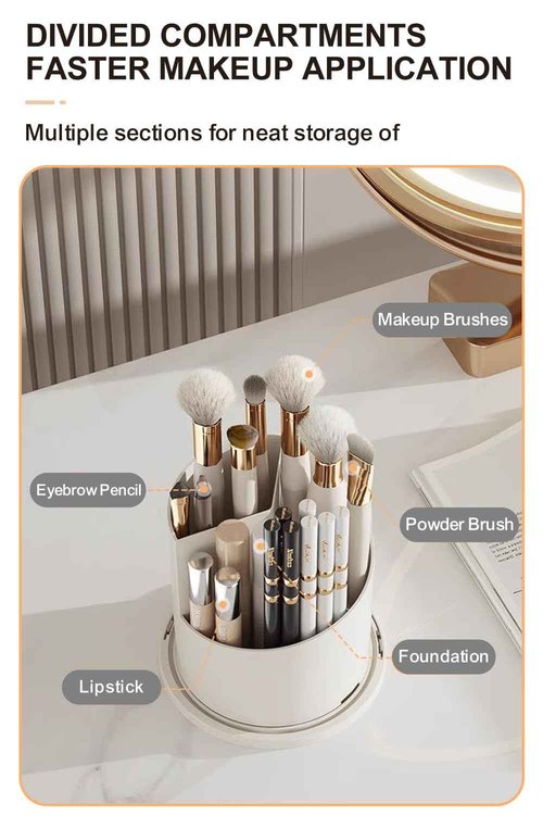 Makeup Brush Holder with Lid 360° Rotating, Clear Dustproof & Waterproof Make Up Brush Holder Organizer, Transparent Makeup Brush Organize