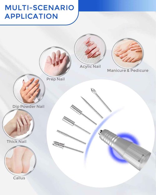 45000RPM Diamond Electric Nail File, Professional Cordless Drill Nails with 6 Bits & LED Screen, 8 Hours Use, Stepless Speed for Acrylic/Gel Nails, Salon & Home Manicure Kit