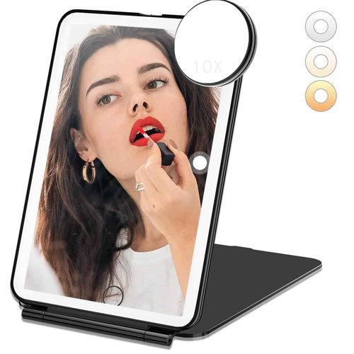 Tyseoome Makeup Mirror,Vanity Mirror with Lights, 10X Magnification, Folding Lighted Rechargeable Travel,Gift for Women Lighted with 72 Led Lights
