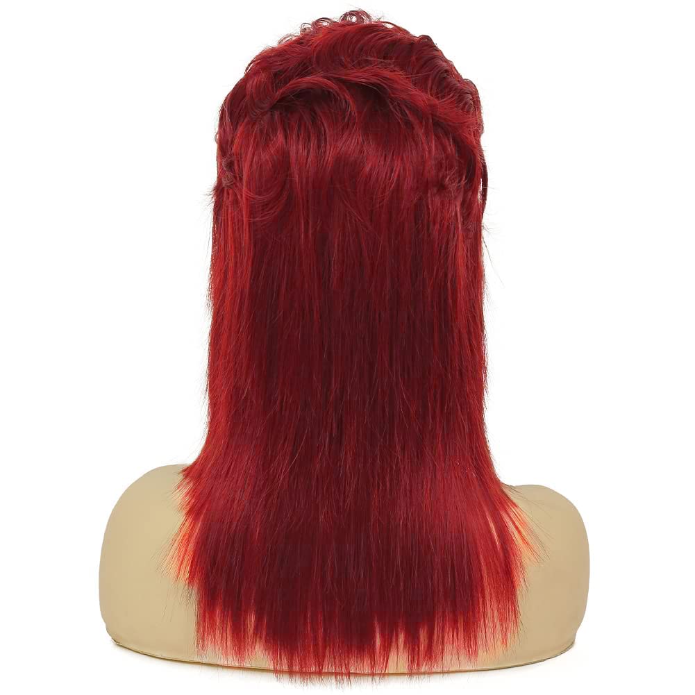 Swiking Red Mullet Wig for Women Shoulder Length Straight Natural Layered Hair 70s 80s Rock Costume Wigs Synthetic Replacement Wig