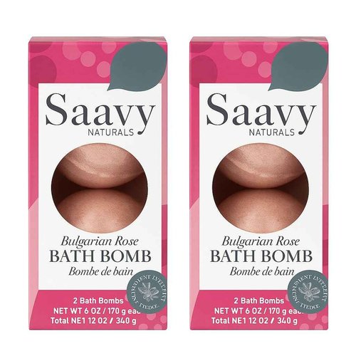 Saavy Naturals Bath Bombs, Indulgent Bulgarian Rose Scent, Gentle Moisturizig Formula, Foaming Fizz Bubbles, Gift for Women and Kids, 6 Oz Each, 2 Pack