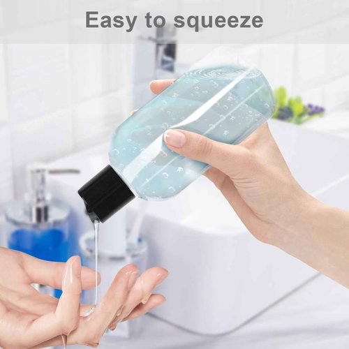Neendohome 20 Pack 8 oz Empty Plastic Bottles with Black Disc Caps Reusable Clear Leak-Proof Travel Squeeze Containers for Shampoo Conditioner Toiletries Liquid Soap