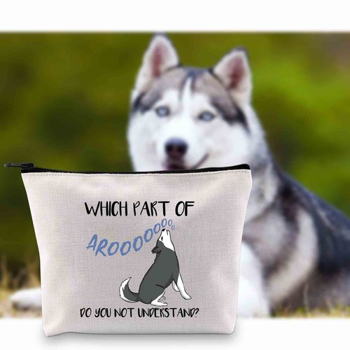 G2TUP Husky Lover Gift - Aroooooooo Do You Not Understand Makeup Bag - Husky Mom Cosmetic Bag - Zipper Travel Bag (White)