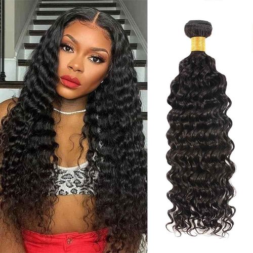 Deep Wave Human Hair Bundles 24 Inch Deep Single Bundle #1B Natural Black Human Hair Unprocessed Native Virgin Hair 100g Total Double Weft Crochet Human Hair Extensions for Women