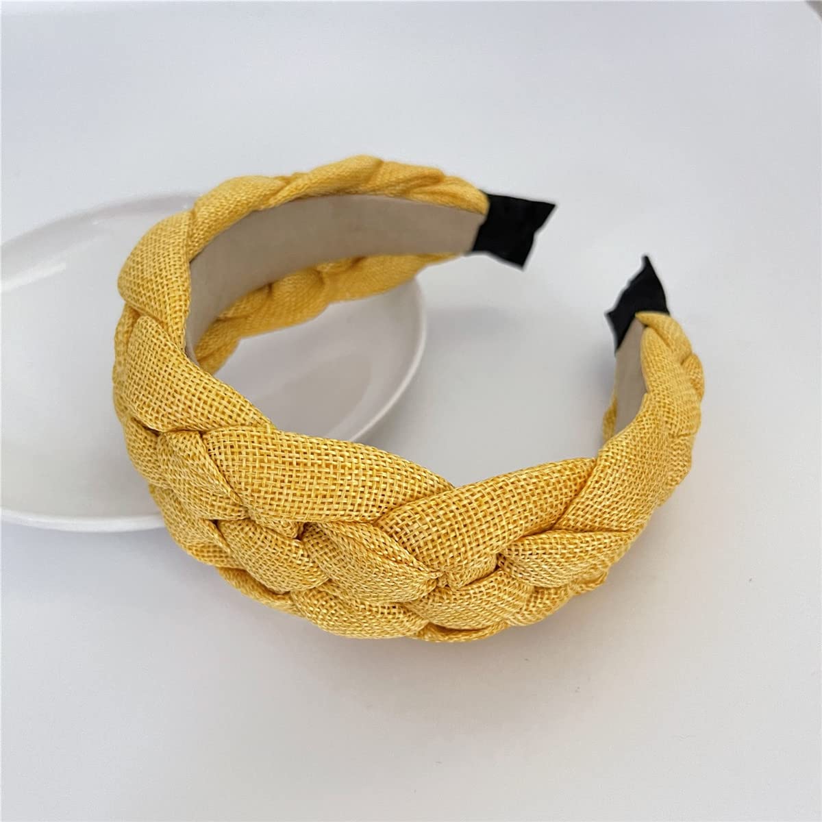 QTMY Braided Knotted Headband for Women,Boho Hippie Headband Hair Hoop Accessories Headwear Jewelry,725-23 (Yellow)