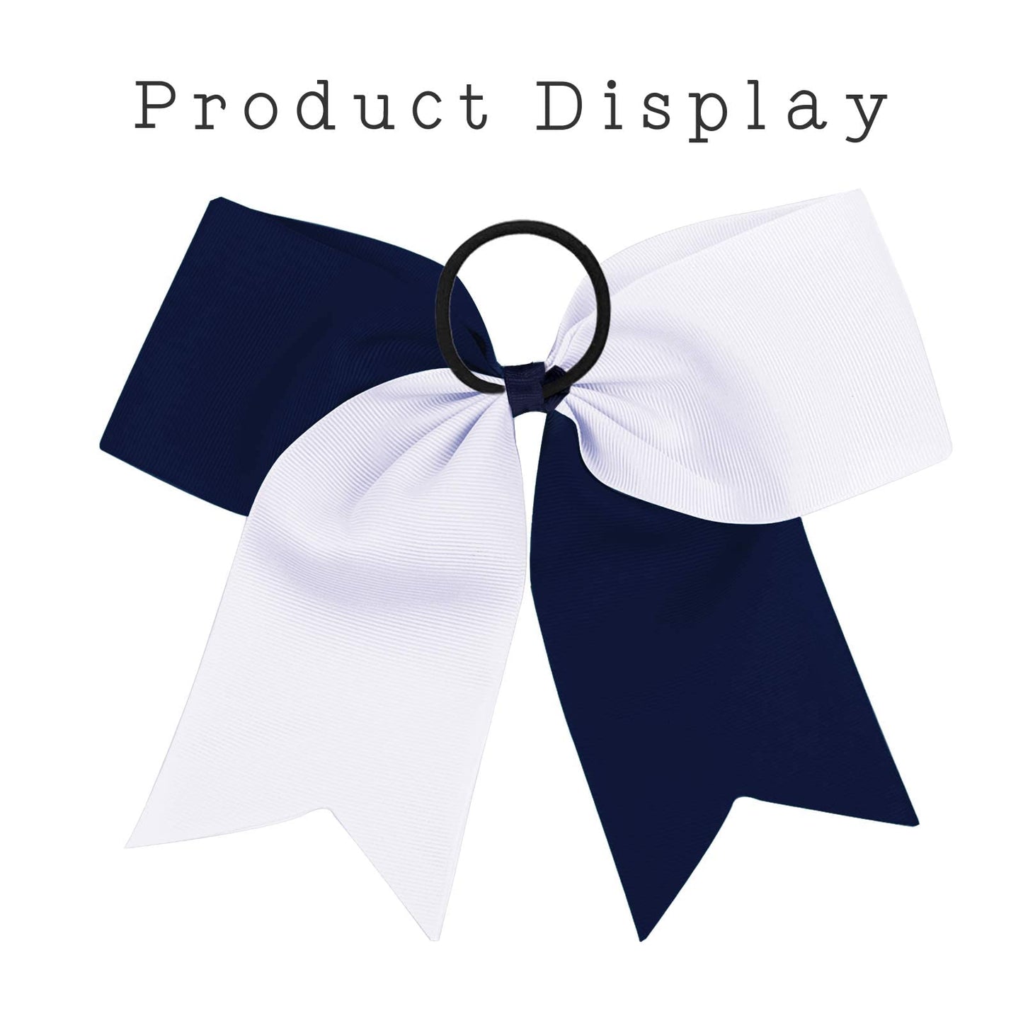 16PCS 8" Large Cheer Hair Bows Ponytail Holder Elastic Band Handmade for Cheerleading Teen Girls College Sports (16 Pcs) (White/Navy Blue)