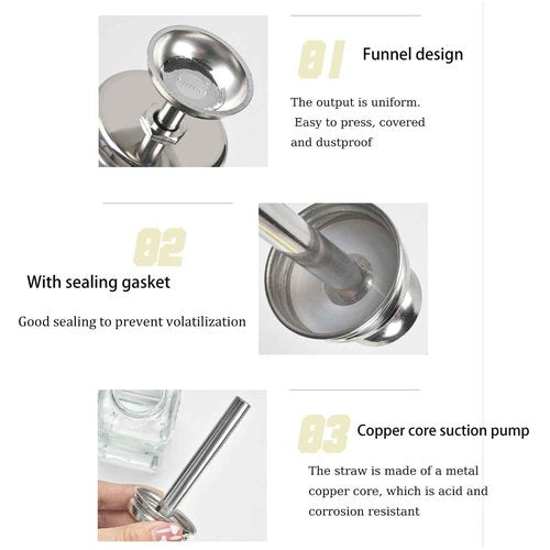 Misforu 5 Oz/ 150ml Glass Push Down Pump Dispenser Bottle With Cap Push Down Glass Empty Pump Dispenser for Alcohol Makeup Clear Refillable Bottle Hand Pumping Press Container