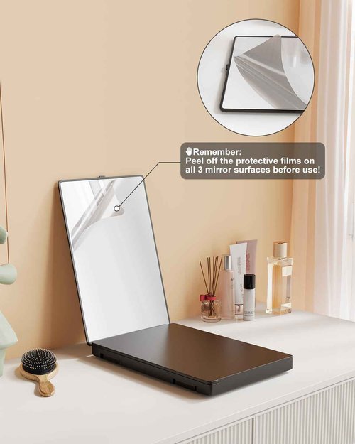 Dripex 3 Way Mirror with Storage Shelf, Trifold Self Haircut 360° Barber Mirror with Height Adjustable Hooks for Makeup, Styling, Shaving, Braiding, Dye Hair