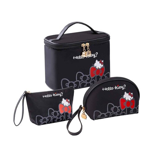 Vimanllie Travel Makeup Bag Large Cosmetic Bags with Brush Holder, Black Waterproof 3PCS Portable Cosmetic Case for Women, Toiletry Bag for Skincare & Beauty Tools for Her